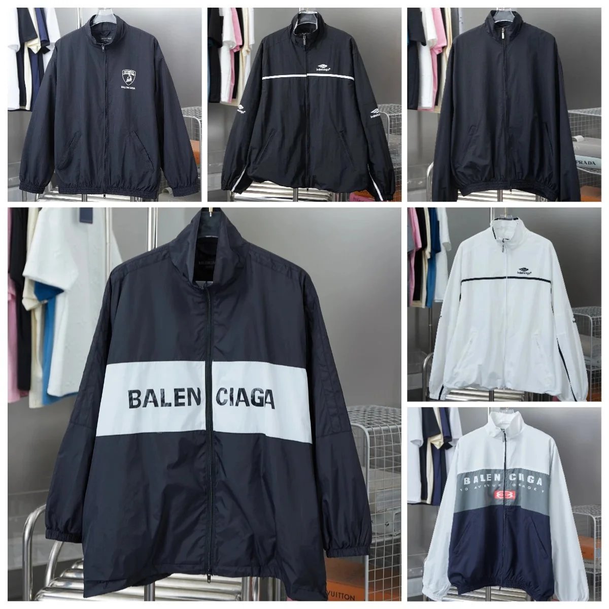 Balenciaga Windbreaker Jacket Navy White Block Logo - 197622