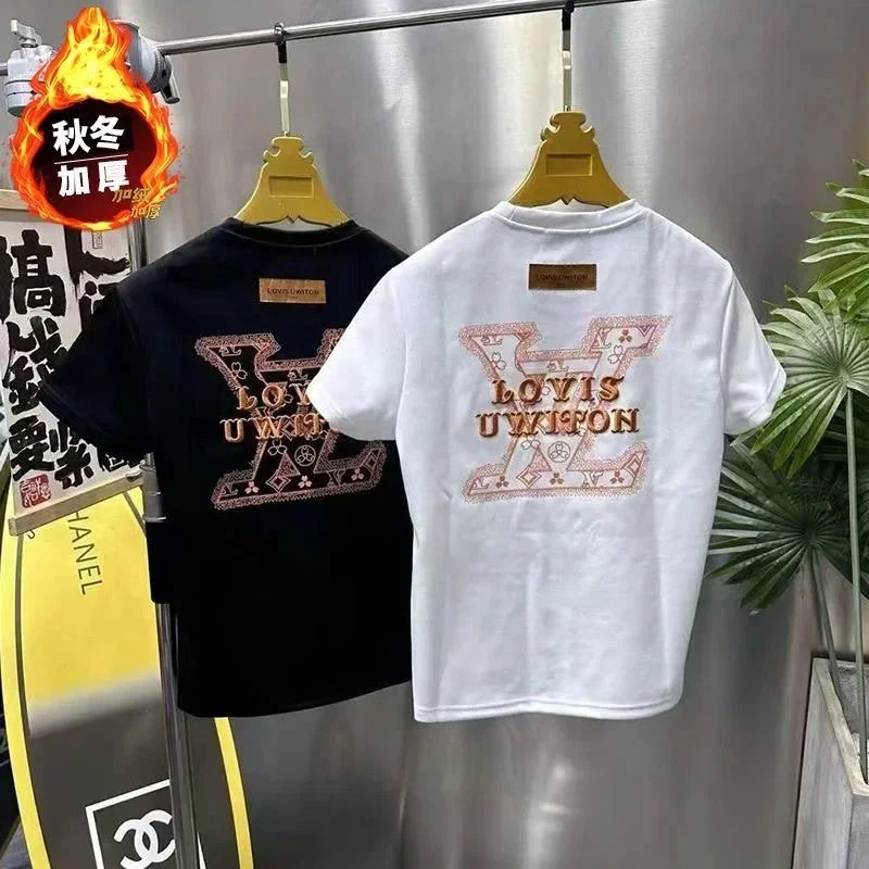 欧货百搭T恤短袖男士2024新款秋冬刺绣美式纯棉加厚半袖打底：findsindex.com - 201422