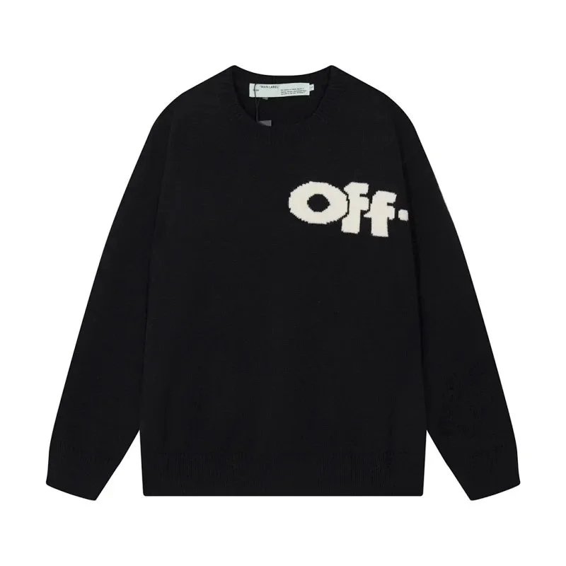 Off-White Black Knit Sweater with Bold White Logo Print - 201084