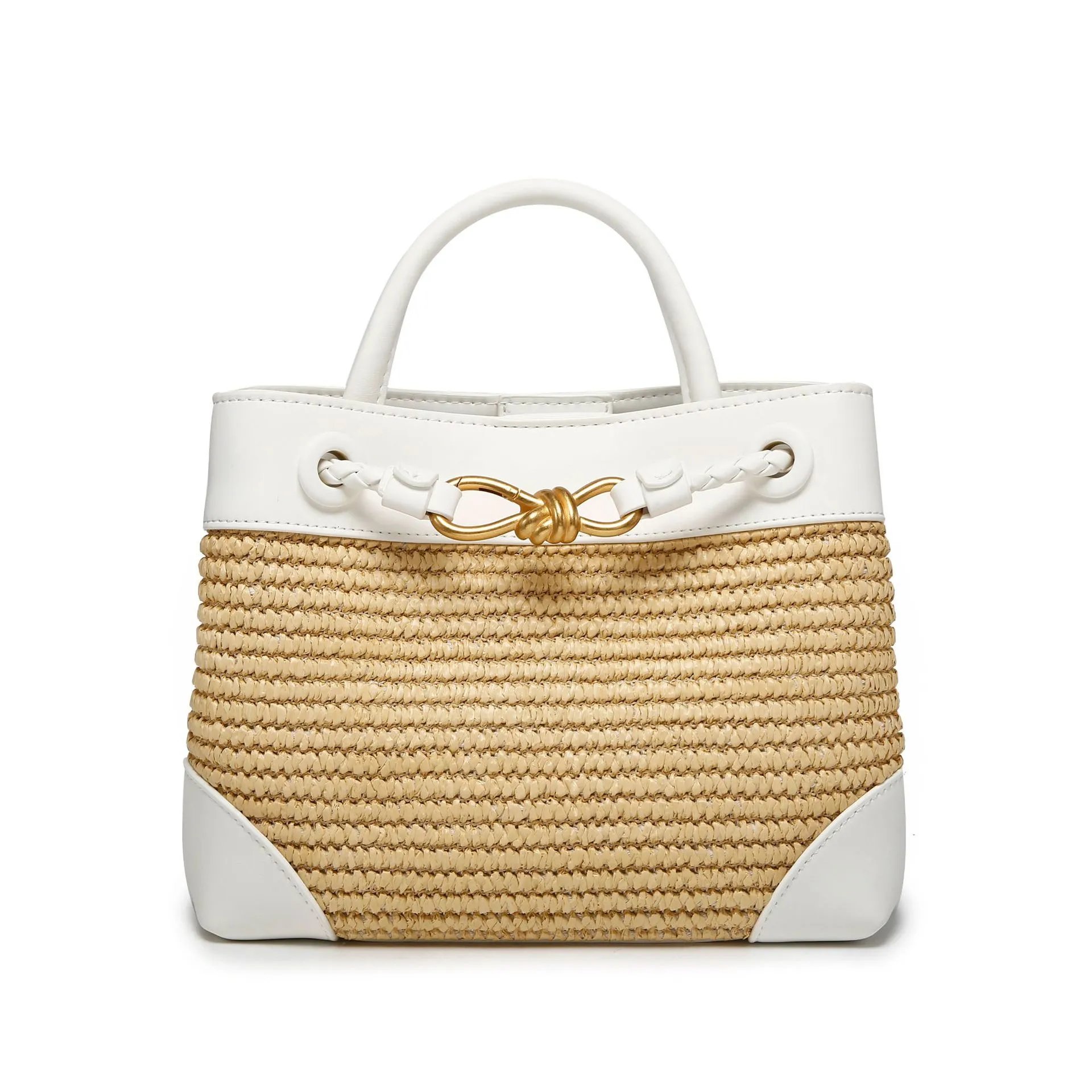 Rattan White Leather Tote Bag