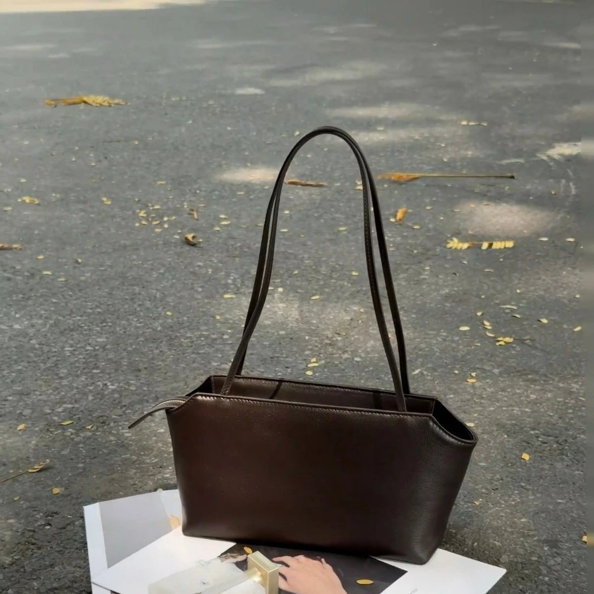 Leather Tote Bag Brown Minimalist Handbag