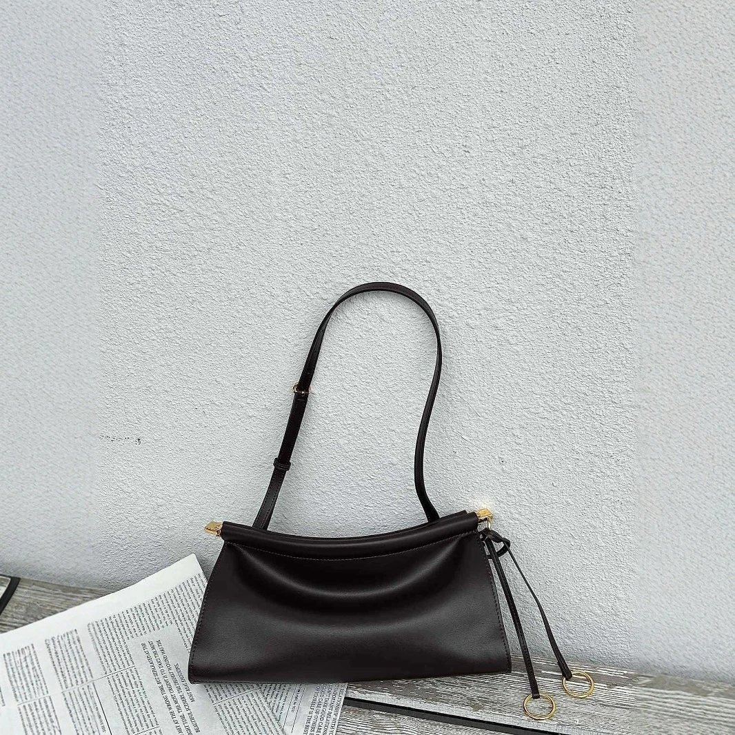Leather Shoulder Bag Black Minimalist Tote