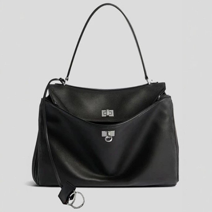 C.B. Leather Shoulder Bag Black Minimalist Tote