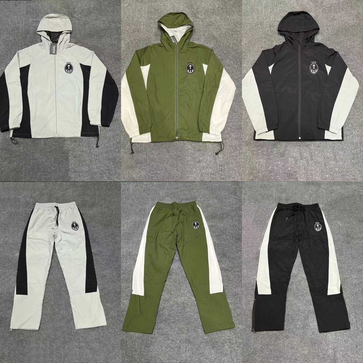 Hooded Track Suit White Green Black Sport Set