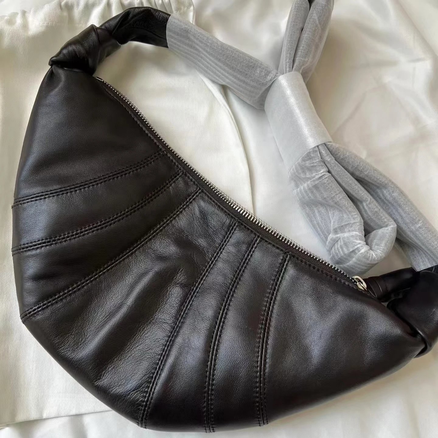 Leather Moon Bag Black Fashion Handbag