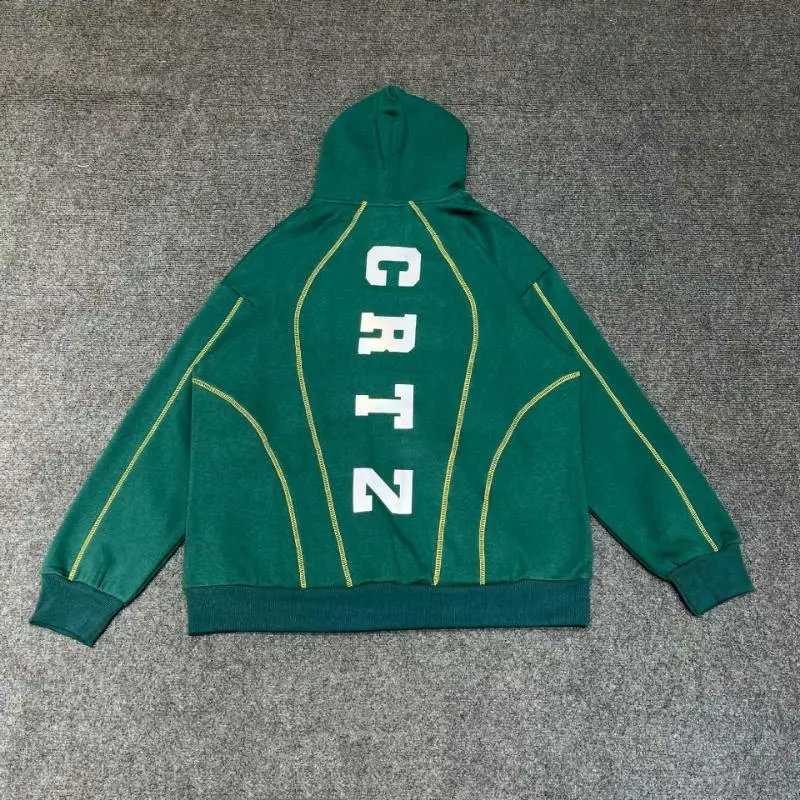 Corteiz Hoodies & Sweatshirts Pullover Hoodie with Contrast Piping and CRTZ Back Print — Green
