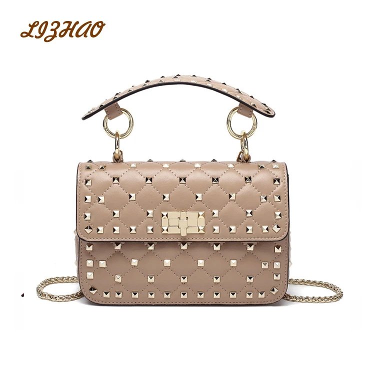 Luzhao Studs Beige Quilted Crossbody Bag