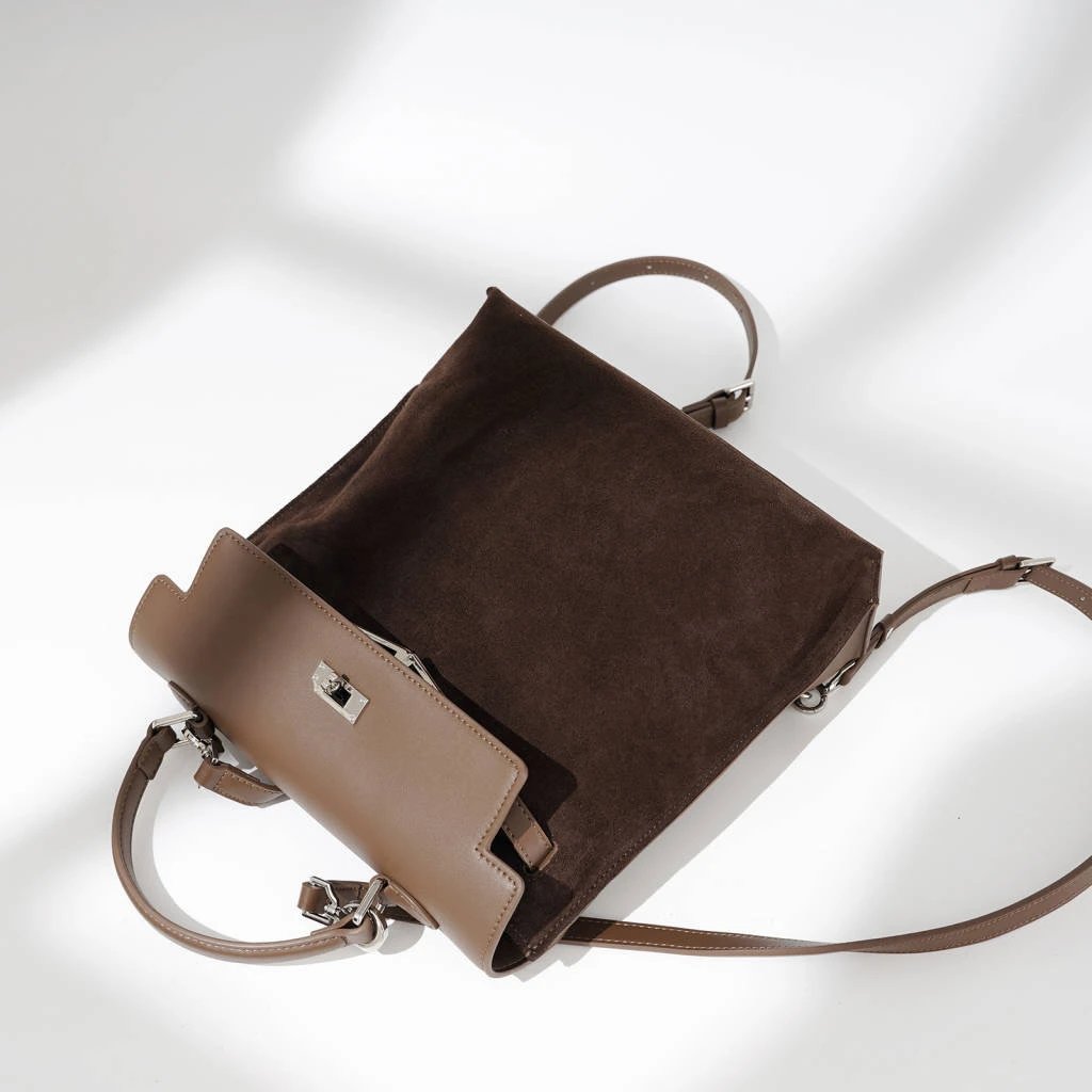 Leather Suede Brown Crossbody Bag