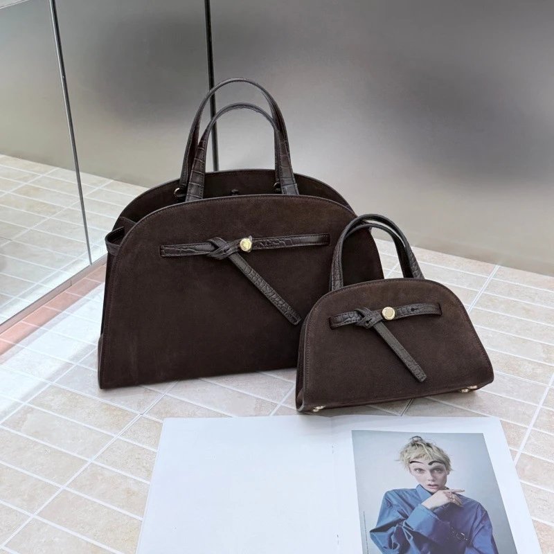 Brown Suede Bowknot Handbag Set Fashionable