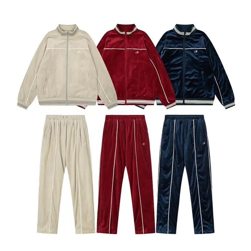 Velvet Track Suit Beige Red Navy Sportswear