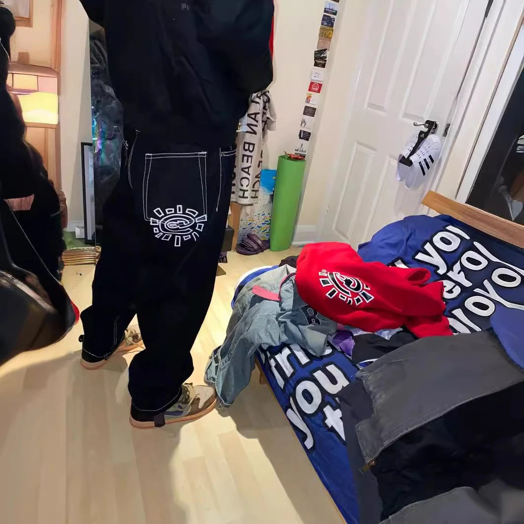 Black Logo Print Casual Trousers