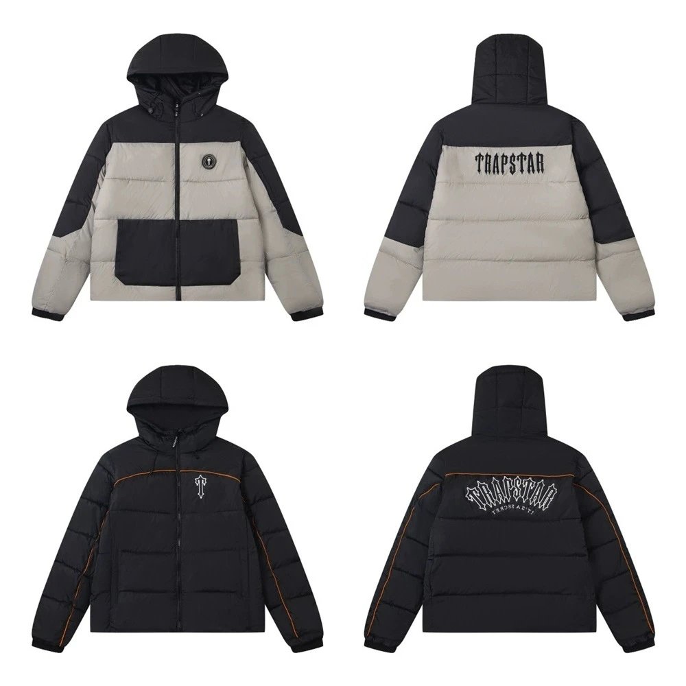 Trapstar Hooded Puffer Jacket Black Grey Streetwear