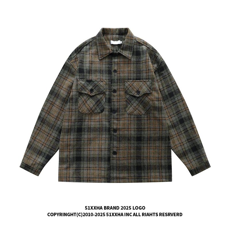 51XXHA Plaid Shirt Black Brown Casual Jacket