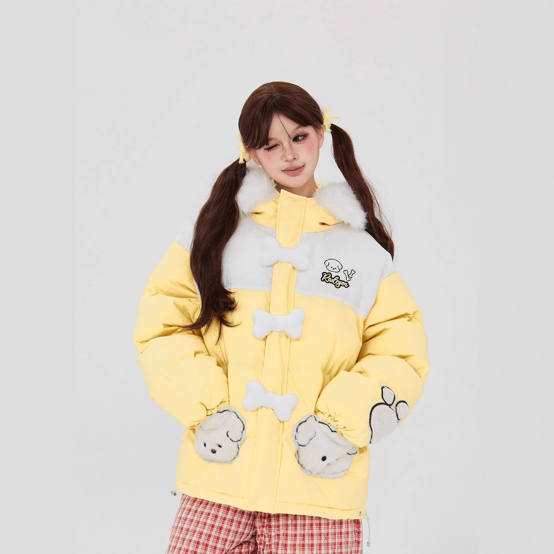 Rulyou Puffer Jacket Yellow Cute Style