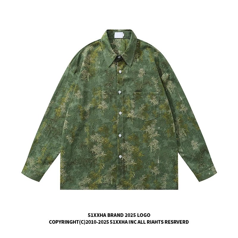 51XXHA Long Sleeve Green Floral Print Shirt