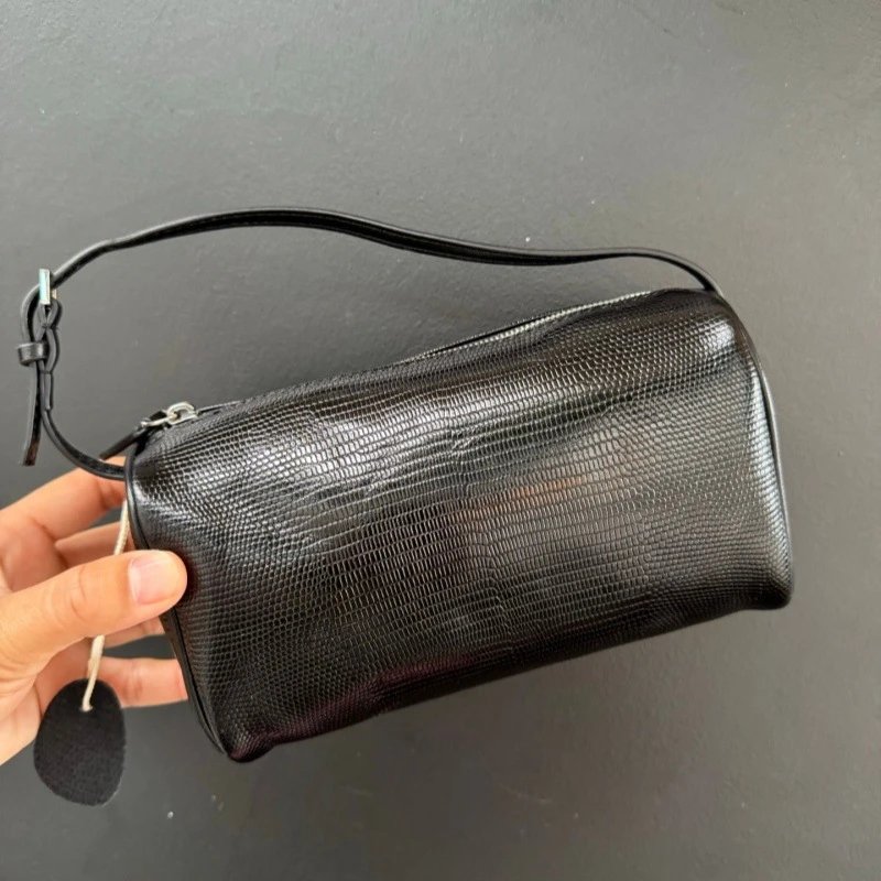 Leather Clutch Black Textured Handbag