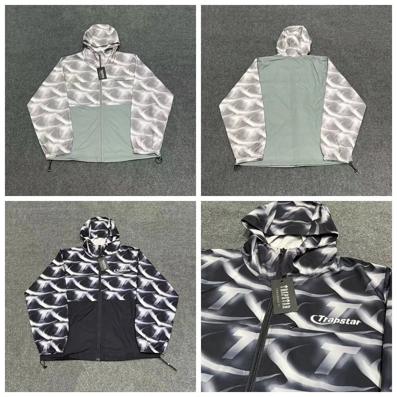 Trapstar Hooded Windbreaker Grey Abstract Print Jacket