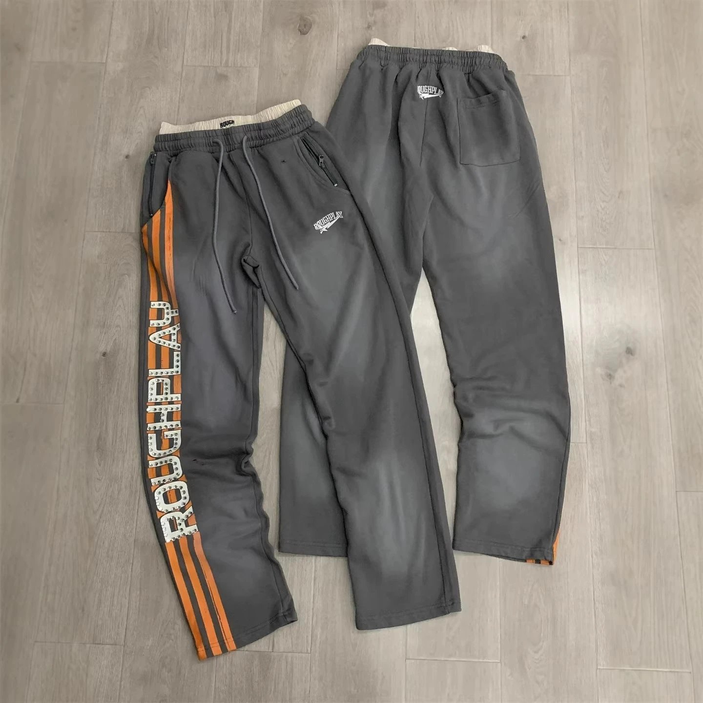 Roughplay Grey Track Trousers With Orange Stripe