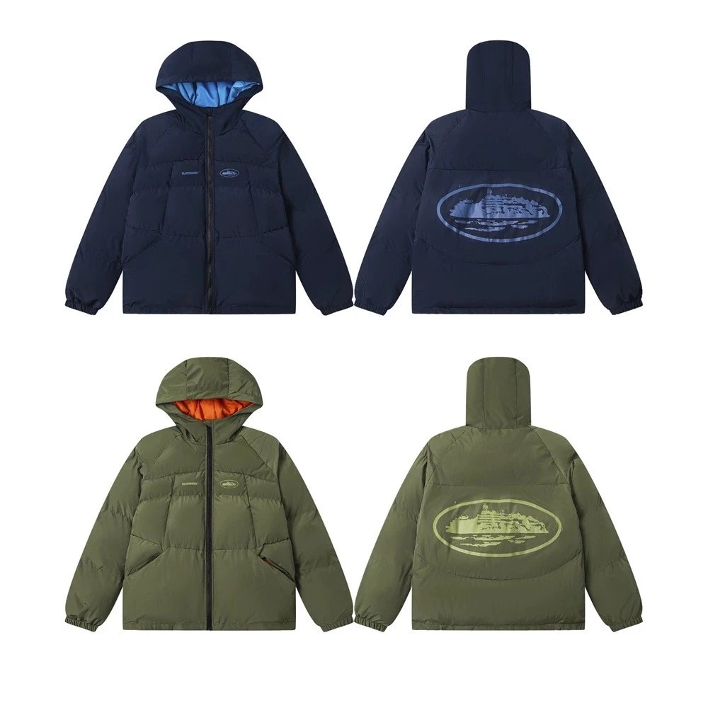 Laydown Hooded Puffer Jacket Navy Blue Casual
