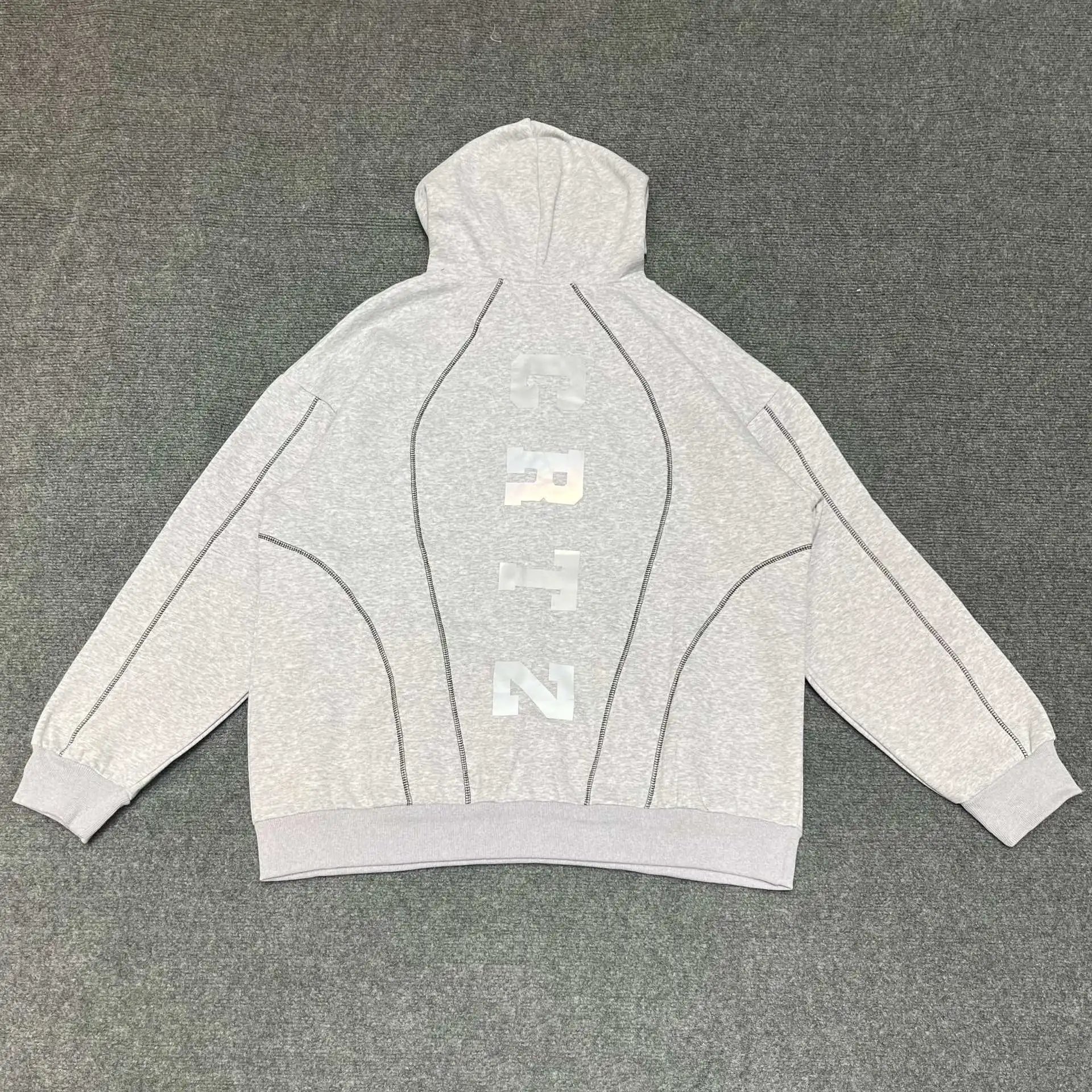 Corteiz Hoodies & Sweatshirts Pullover Hoodie with Contrast Piping and CRTZ Back Print — gray