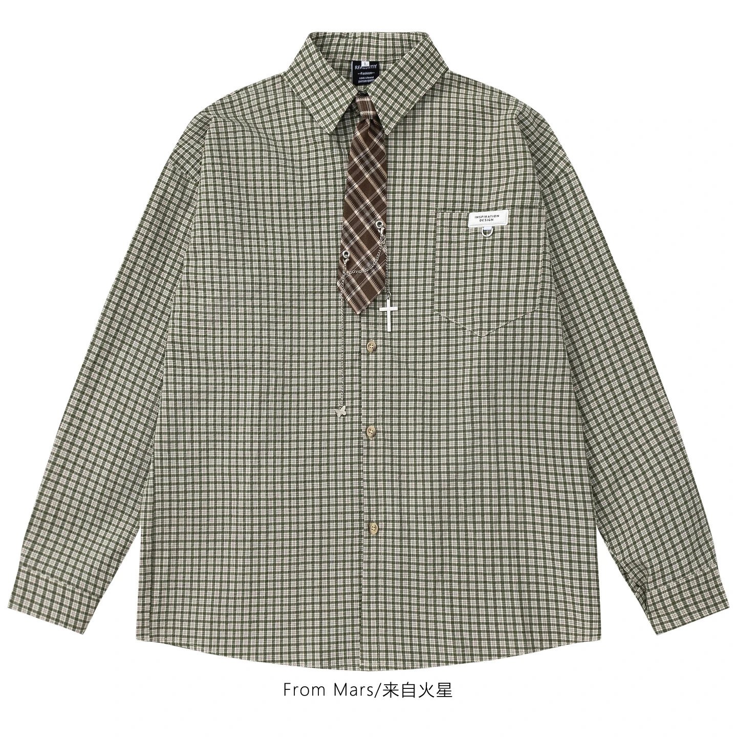 Unbranded Shirts Long-Sleeve Checkered Button-Up Shirt with Decorative Tie — Yellow