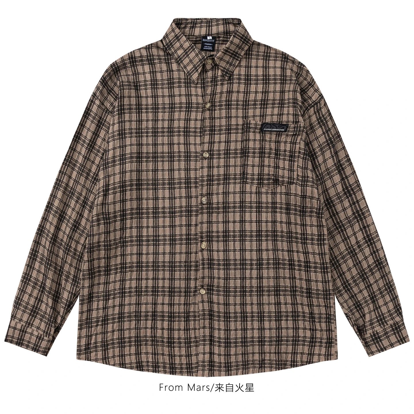RFAUSNITY Shirts Plaid Long-Sleeve Button-Up Shirt with Chest Pocket — Yellow
