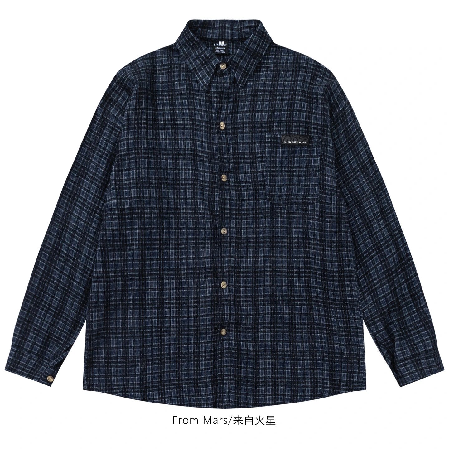 RFAUSNITY Shirts Plaid Long-Sleeve Button-Up Shirt with Chest Pocket — Blue
