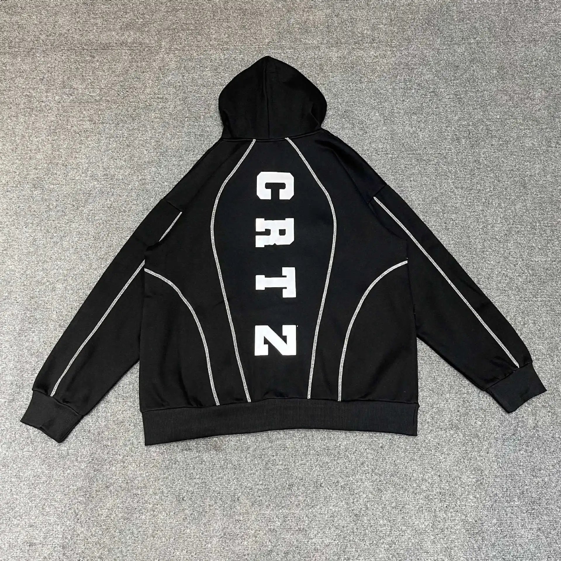 Corteiz Hoodies & Sweatshirts Pullover Hoodie with Contrast Piping and CRTZ Back Print — Black