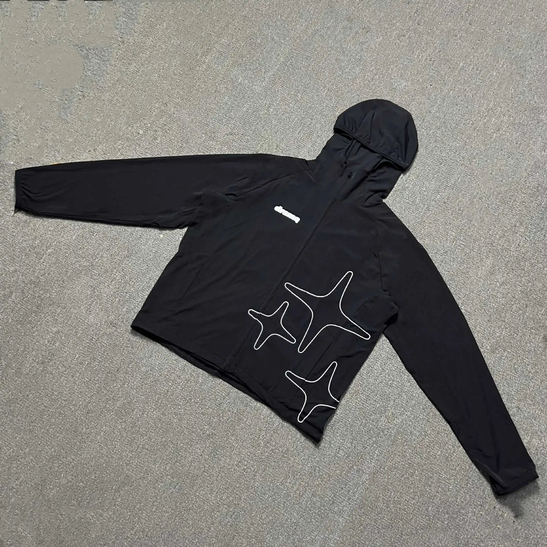 Unisex Black Hooded Windbreaker Jacket