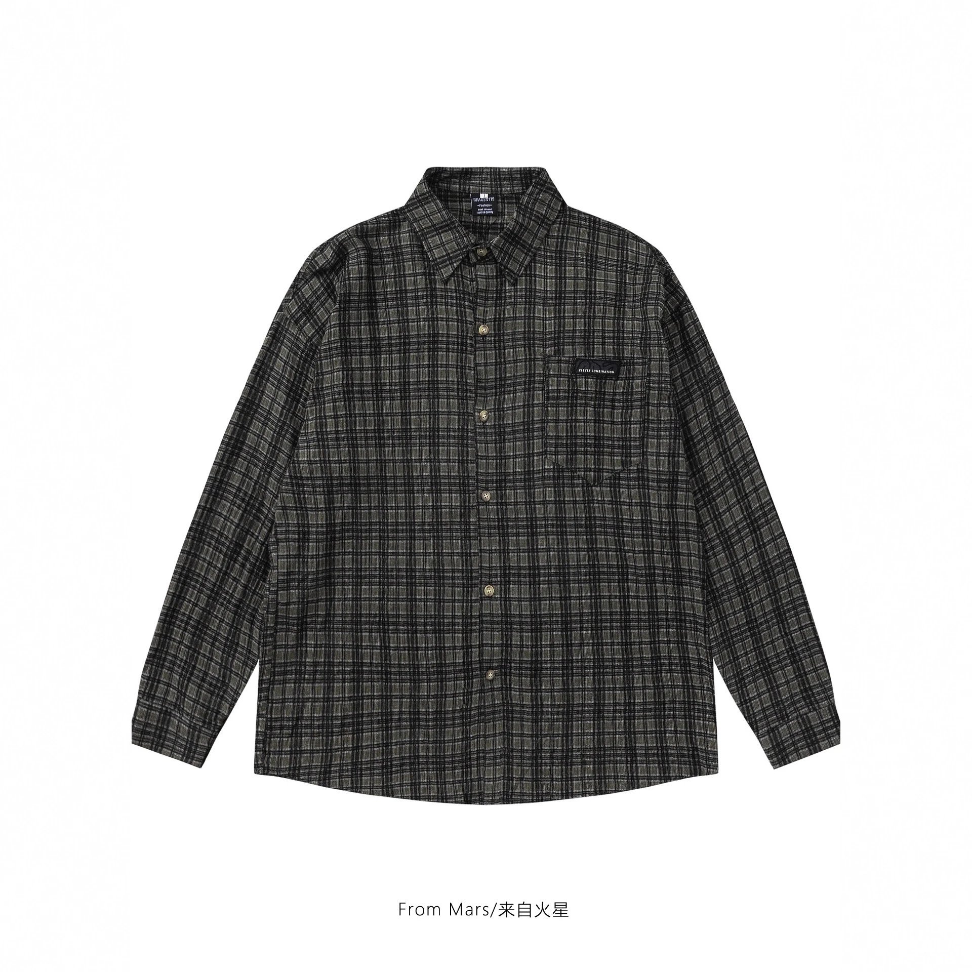 RFAUSNITY Shirts Plaid Long-Sleeve Button-Up Shirt with Chest Pocket image 2