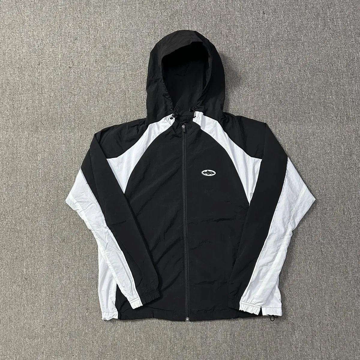 Unisex Sport Hooded Black White Track Jacket