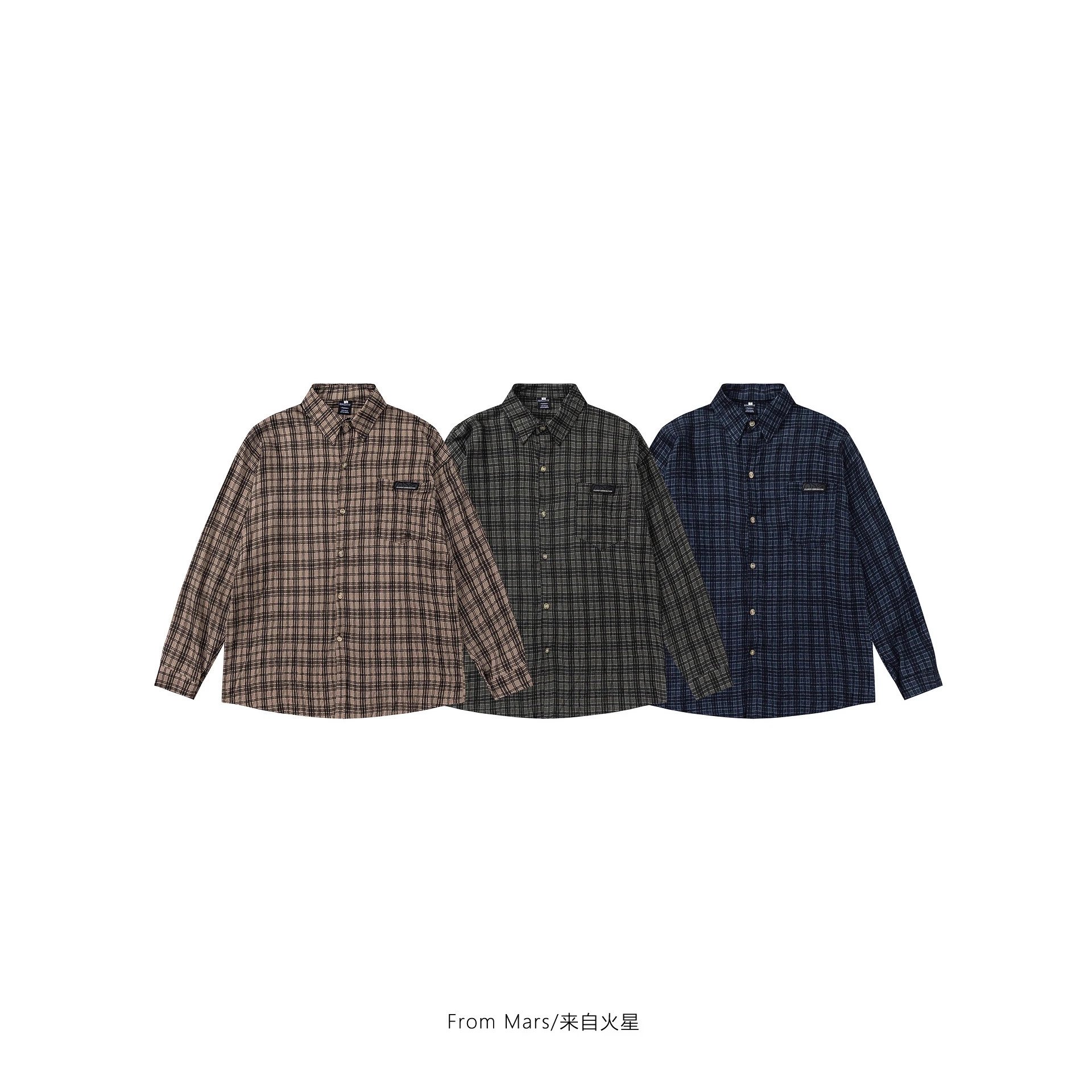 RFAUSNITY Shirts Plaid Long-Sleeve Button-Up Shirt with Chest Pocket image 3