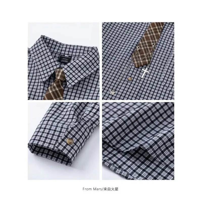 Unbranded Shirts Long-Sleeve Checkered Button-Up Shirt with Decorative Tie image 4