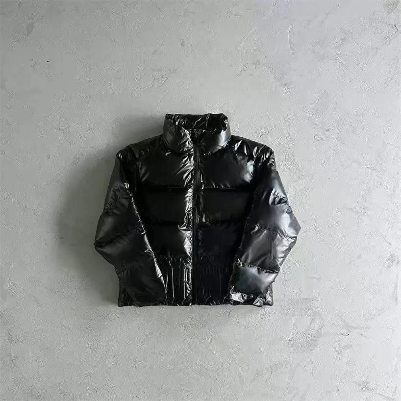 Black Puffer Jacket High Neck Shine Style