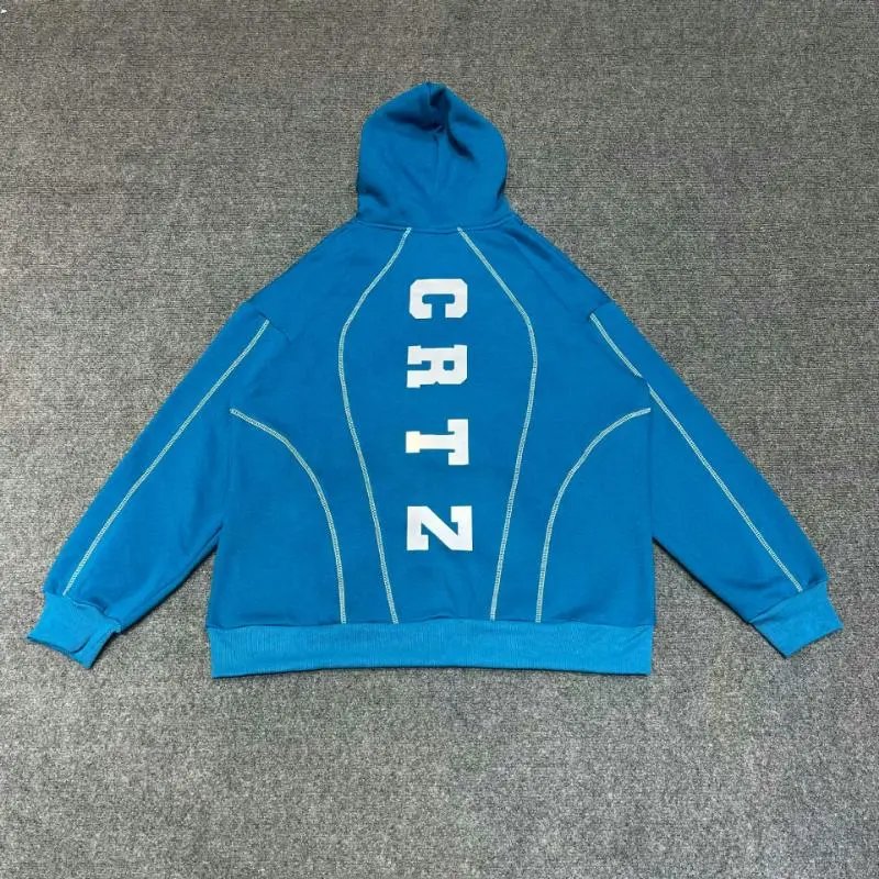 Corteiz Hoodies & Sweatshirts Pullover Hoodie with Contrast Piping and CRTZ Back Print — Blue