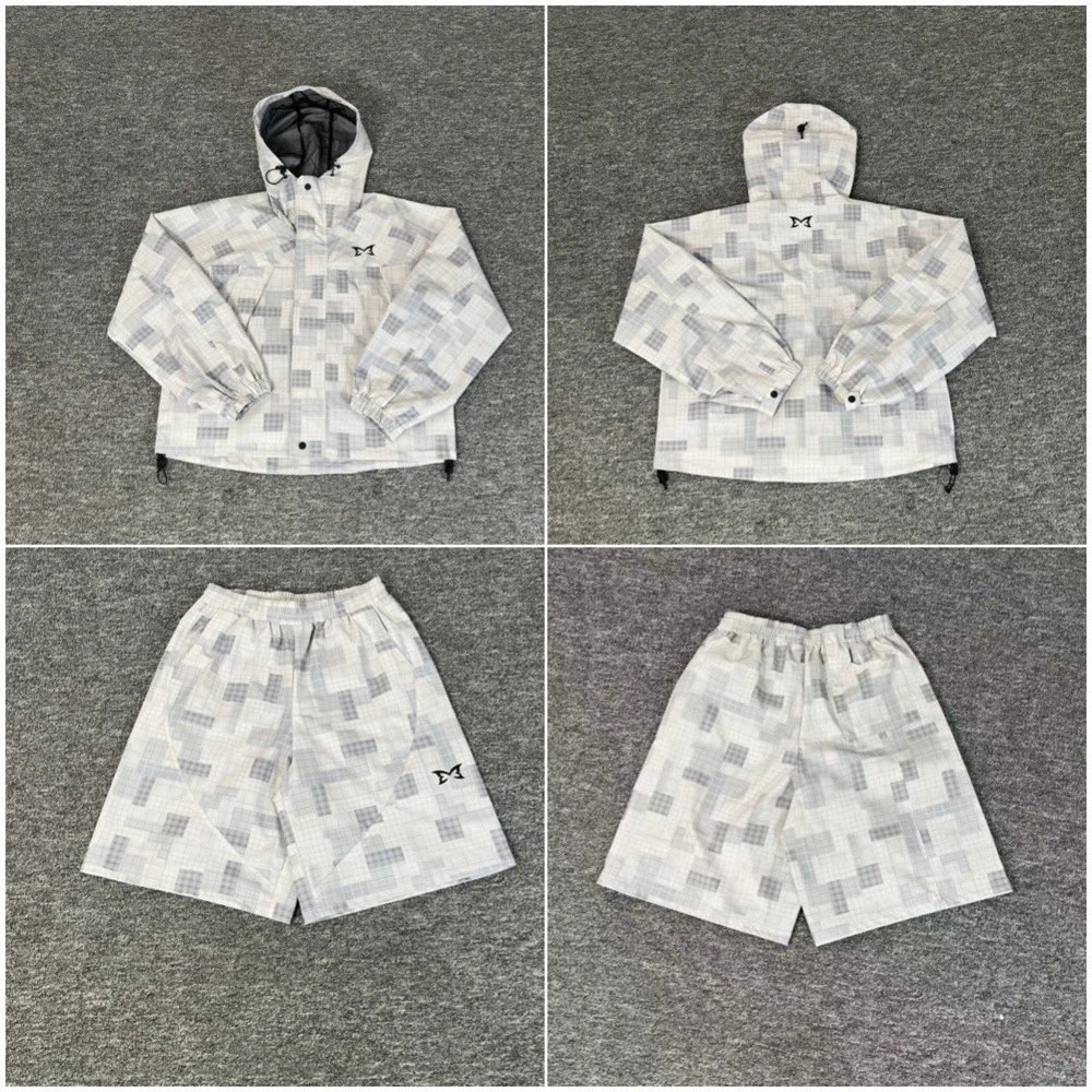M Logo Jacket White Checkered Casual Set