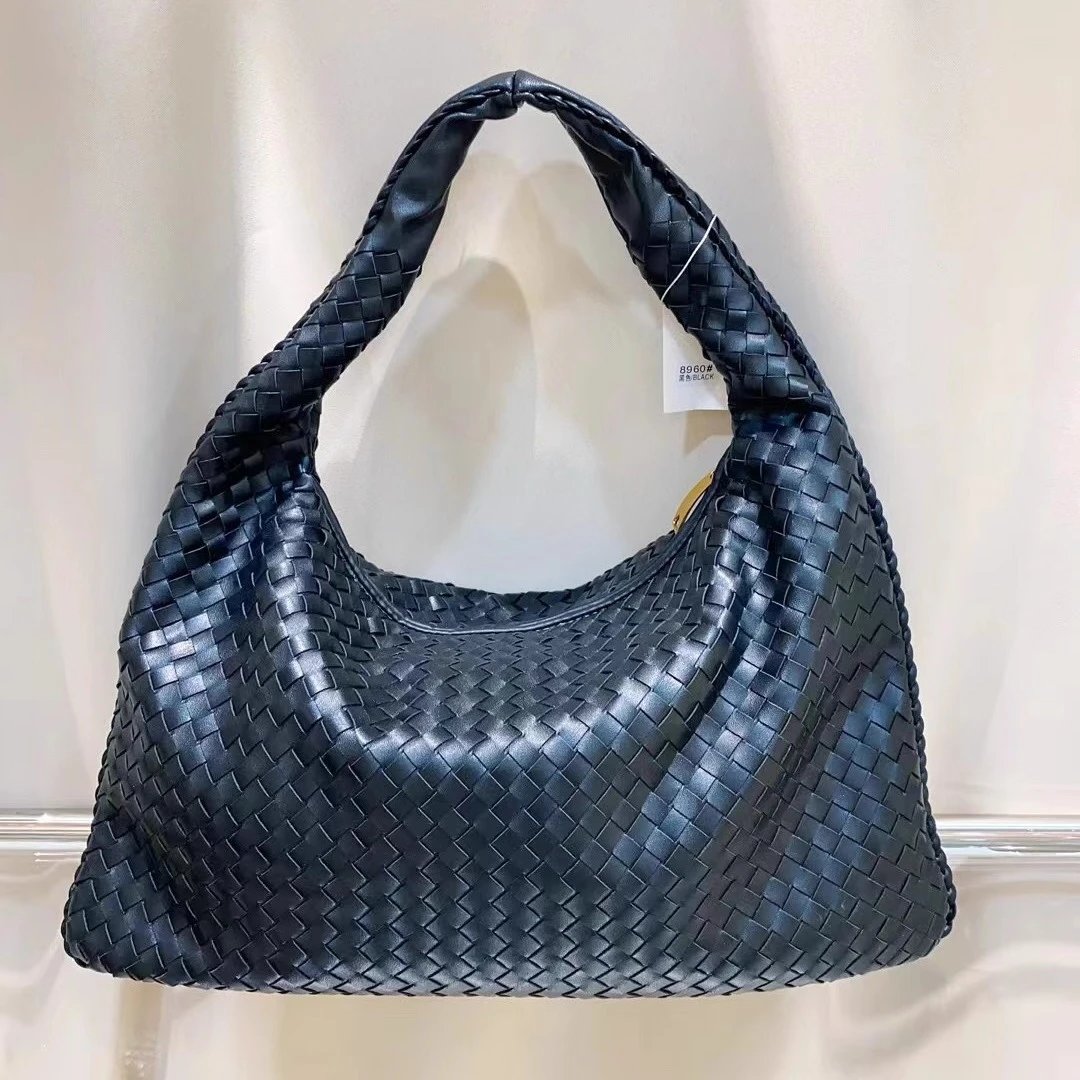 Woven Leather Black Hobo Bag