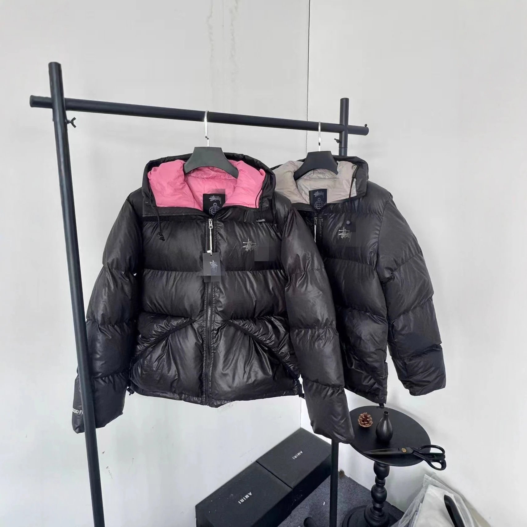 Stussy Puffer Jacket Black Hooded Winter