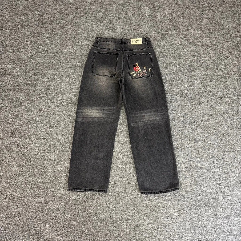 Schype Black Embroidered Denim Trousers