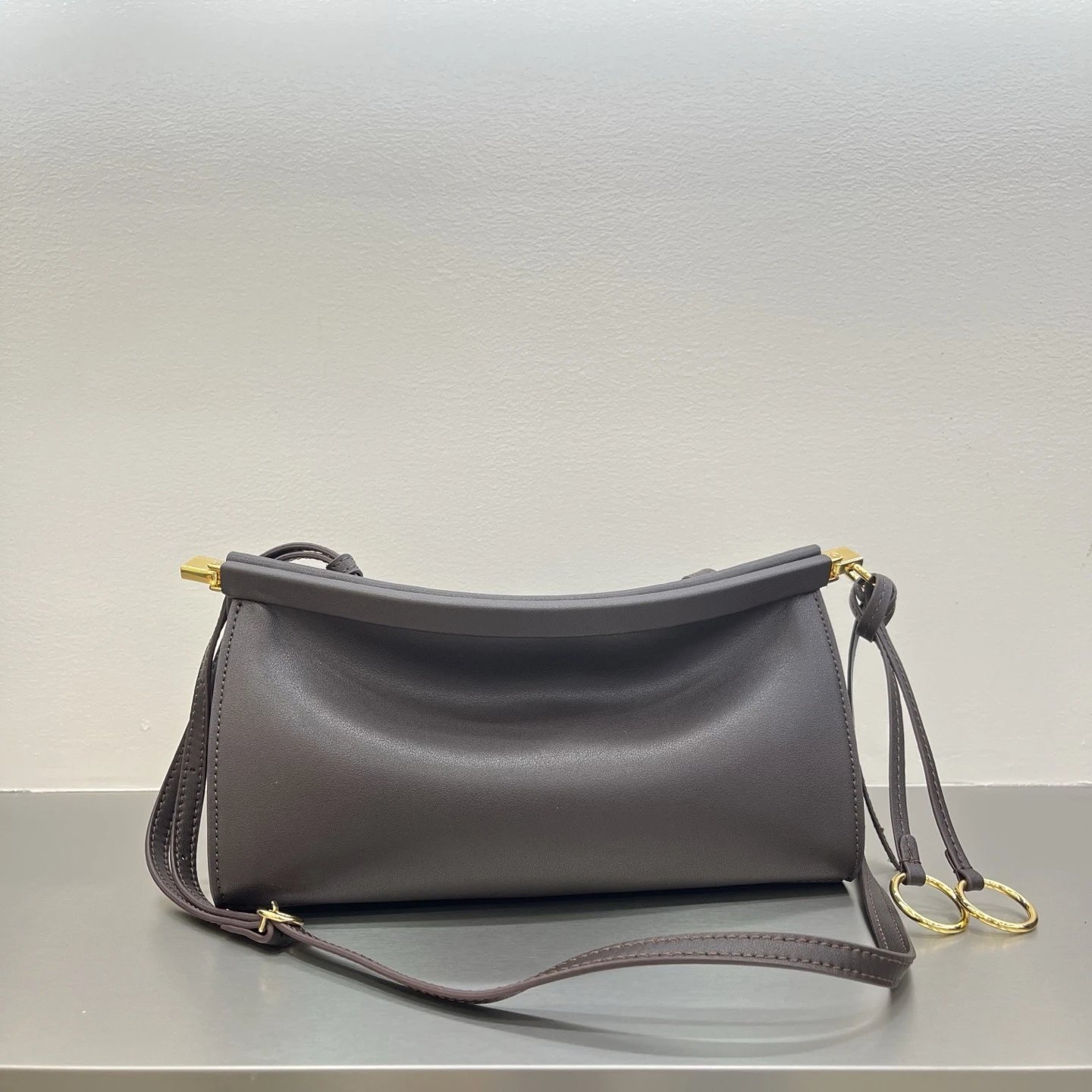 Leather Crossbody Bag Grey Minimalist Style