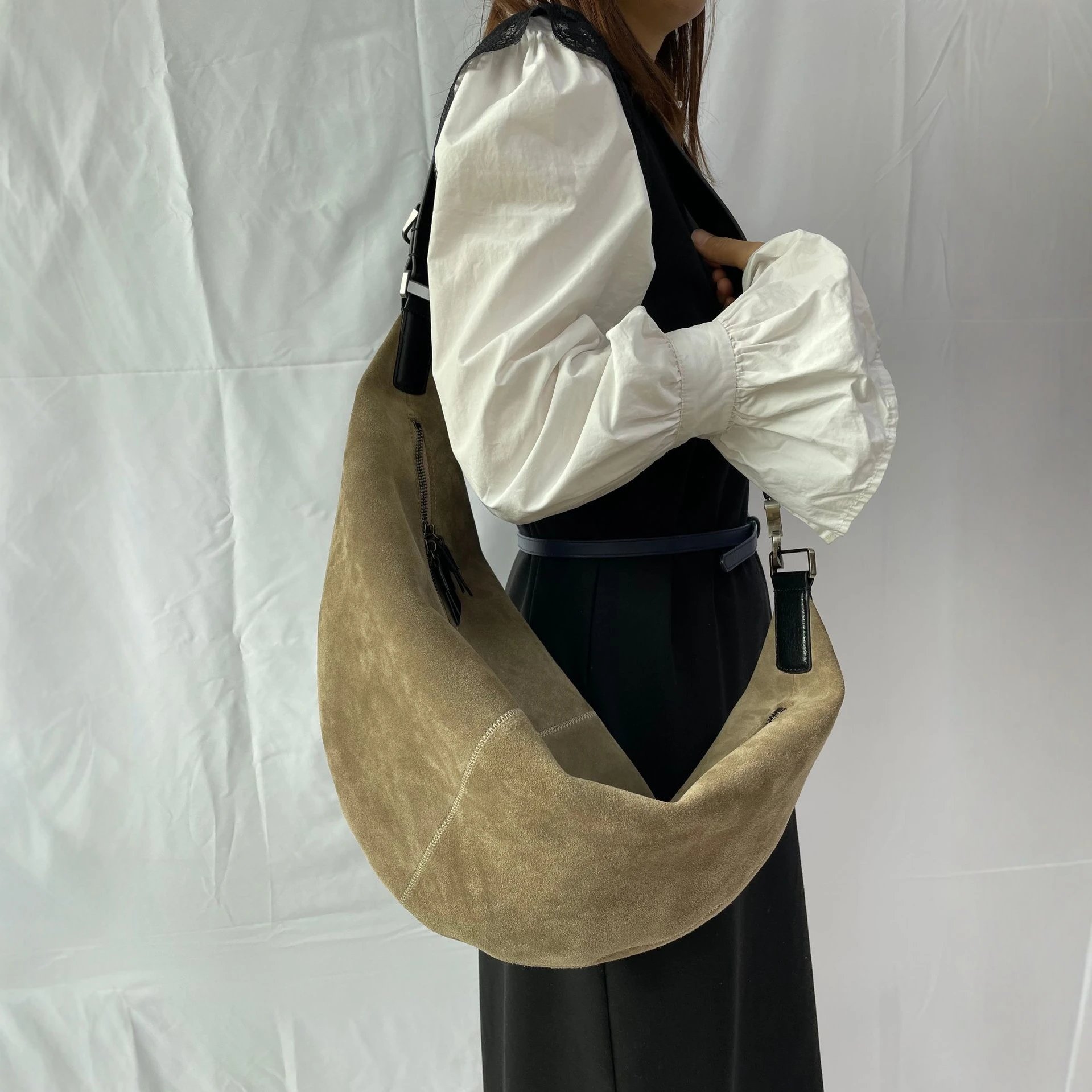 Suede Hobo Beige Casual Shoulder Bag