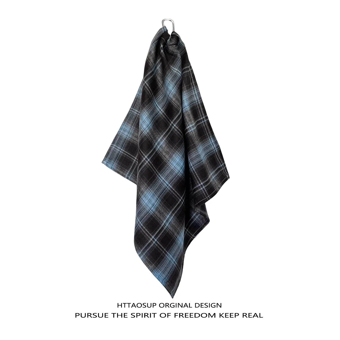 Httaosup Plaid Black Blue Scarf