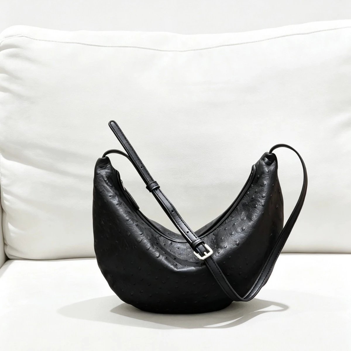 Leather Crescent Black Crossbody Bag