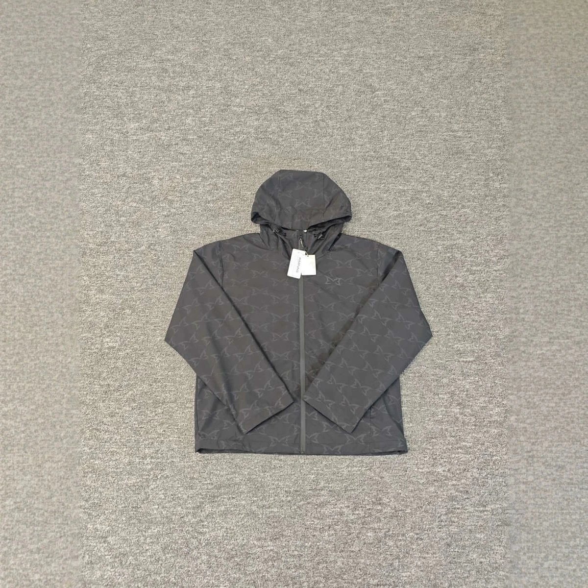 Unisex Hooded Grey Patterned Windbreaker Jacket