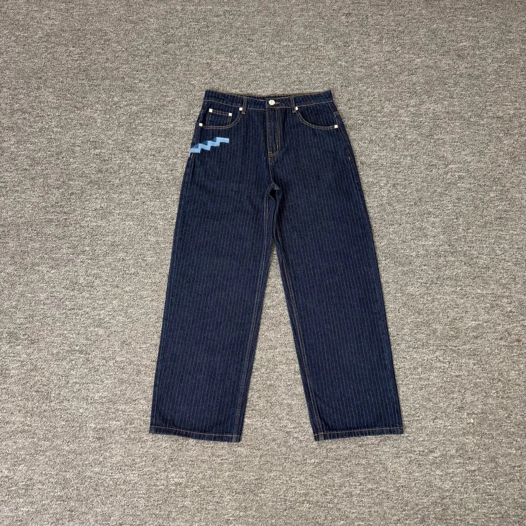 Denim Pinstripe Blue Wide Leg Trousers