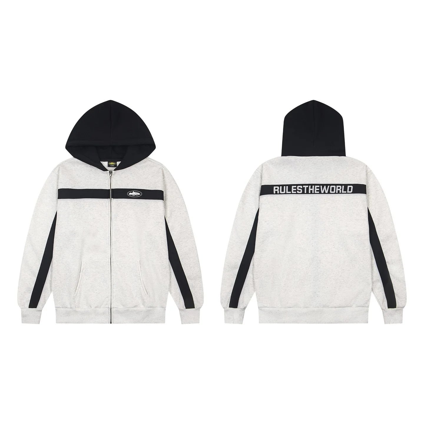 Rule The World Hoodie Grey Black Casual Jacket