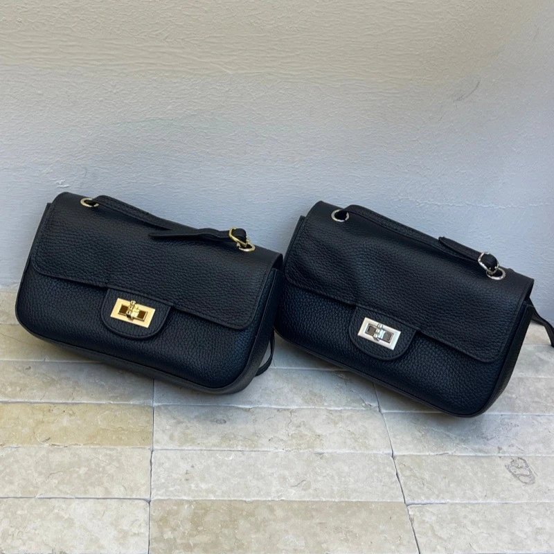Leather Crossbody Bag Black Classic Style