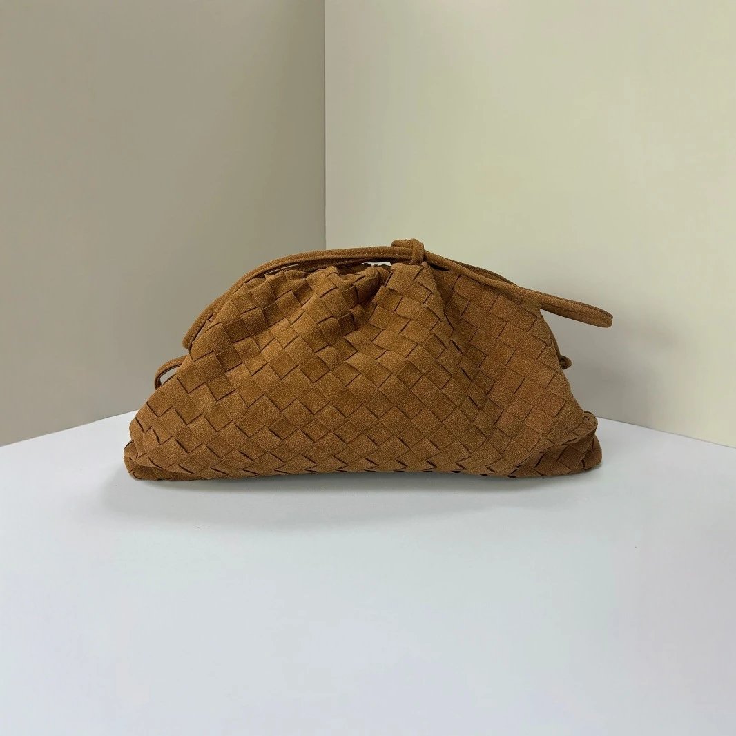 Woven Brown Suede Clutch Bag
