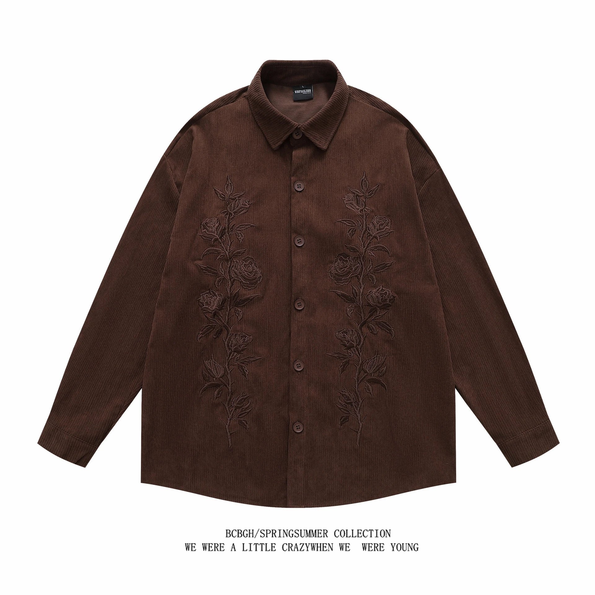 BCBGH Corduroy Brown Embroidered Shirt
