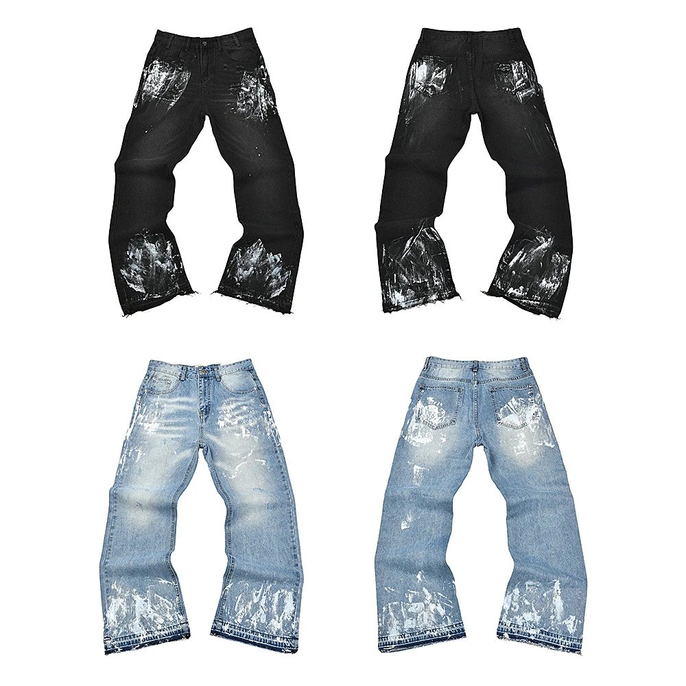 Denim Jeans Black And Blue Distressed Style